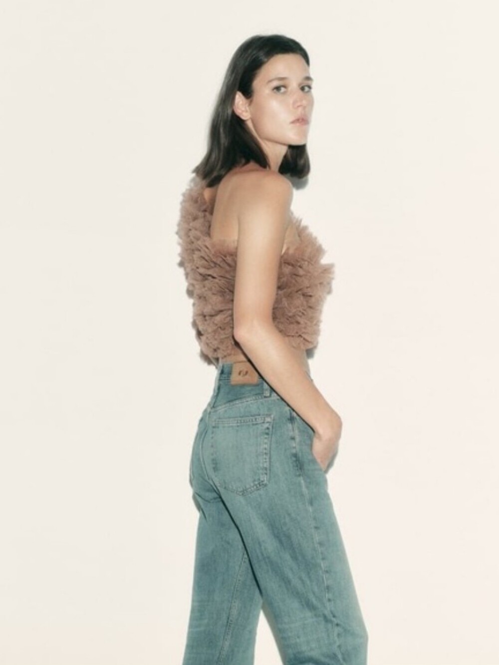 ZARA NWT Mesh Tulle Ruffle One Shoulder Top